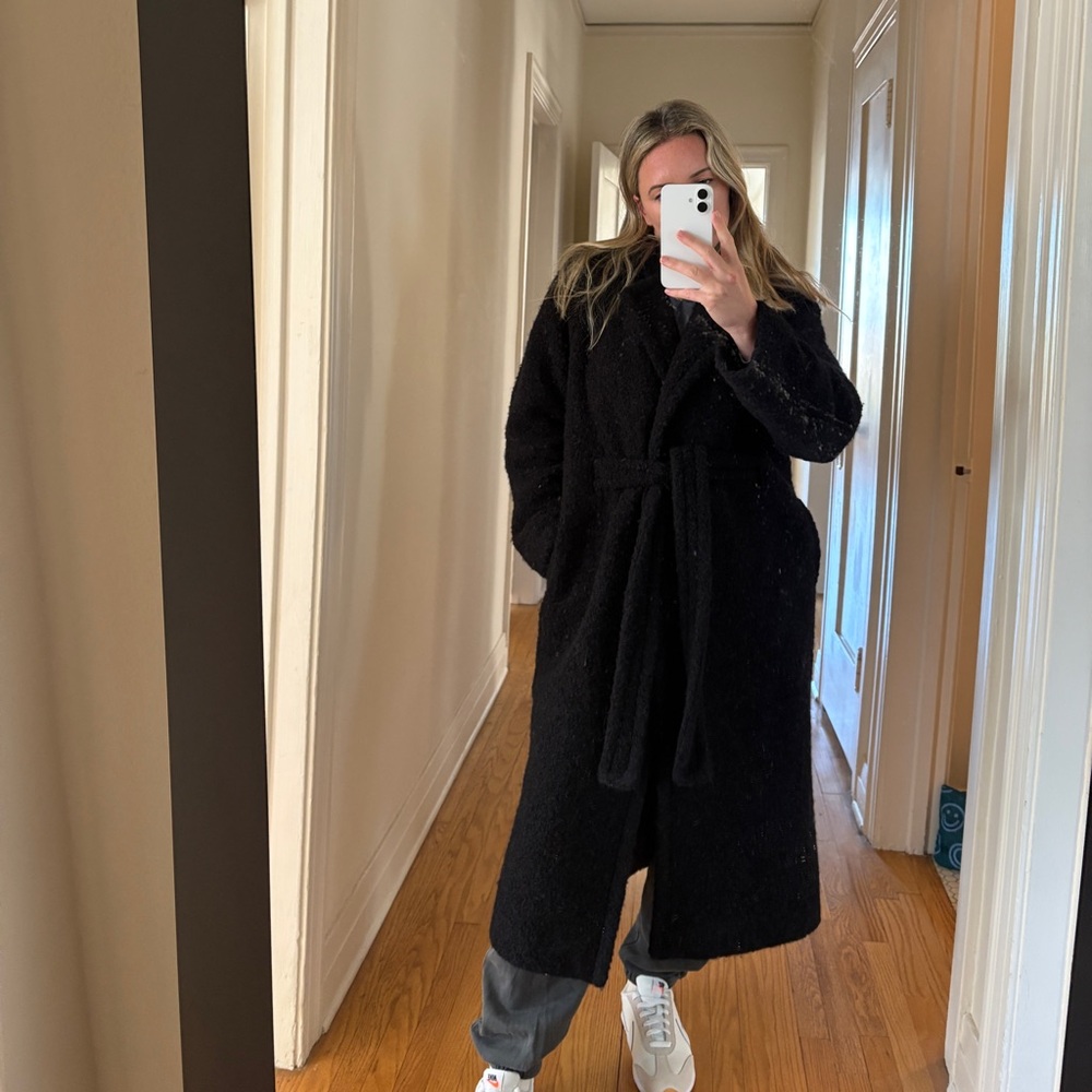 GANNI Double-breasted belted wool-blend bouclé coat